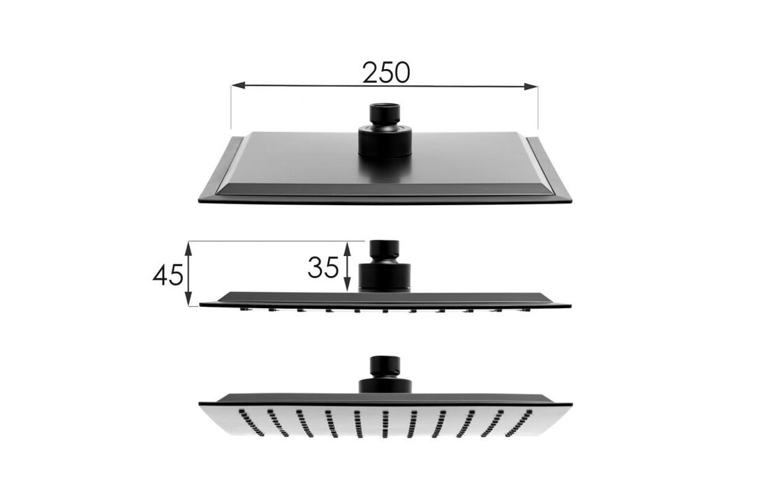 Doucheset regendouche zwart | Matzwart | 25cm | ABS & Messing