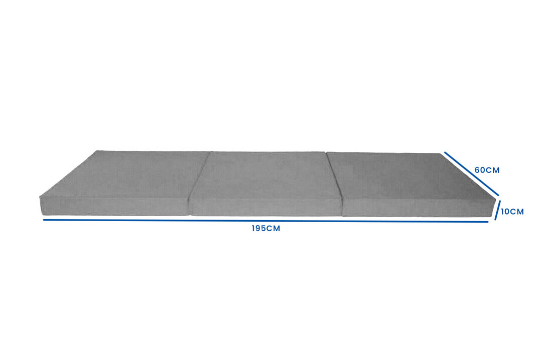 Reismatras 195x60 - Opvouwbaar, Grijs Foam Matras 10cm