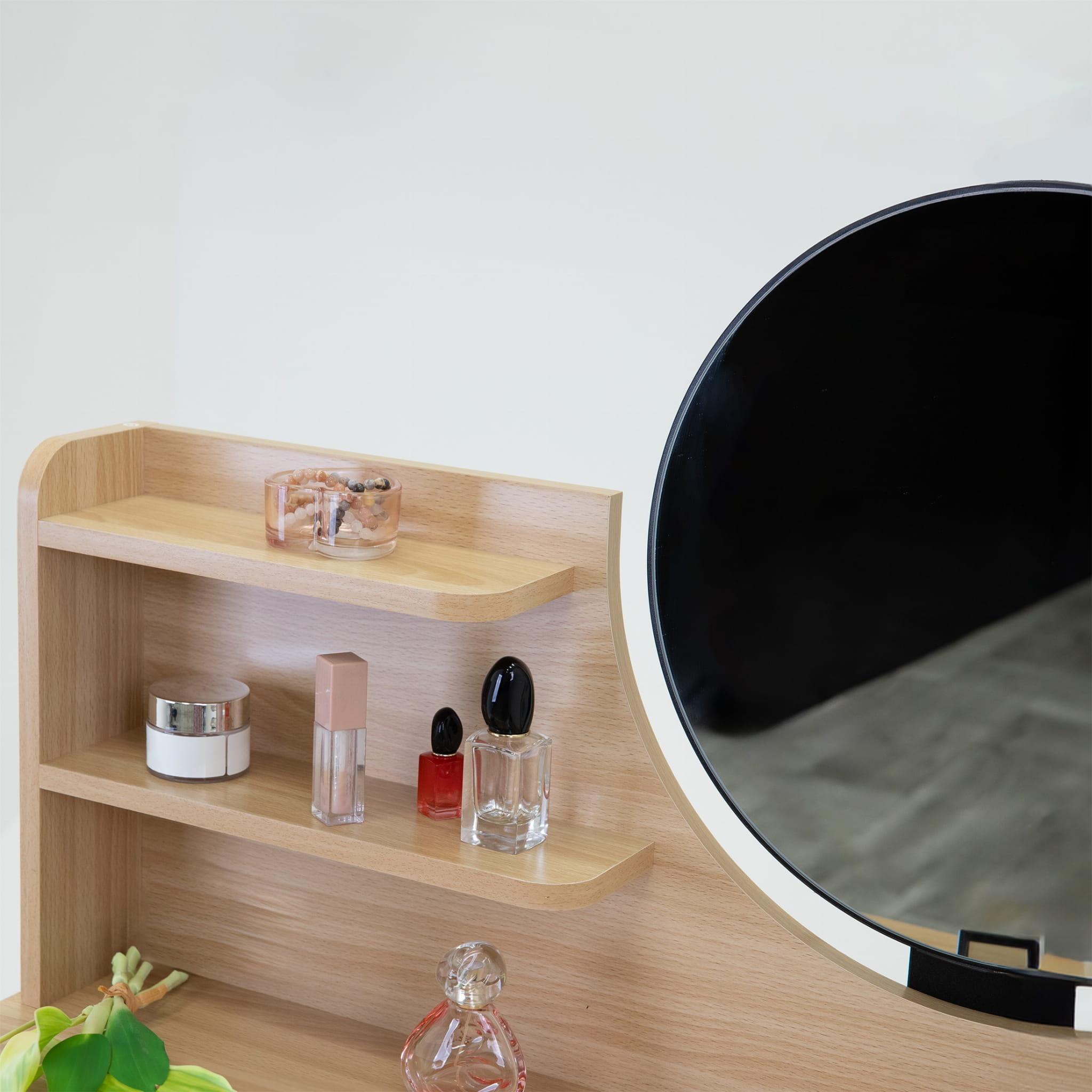 Scandinavische kaptafel met spiegel, hout & zwart, MDF/beukenhout