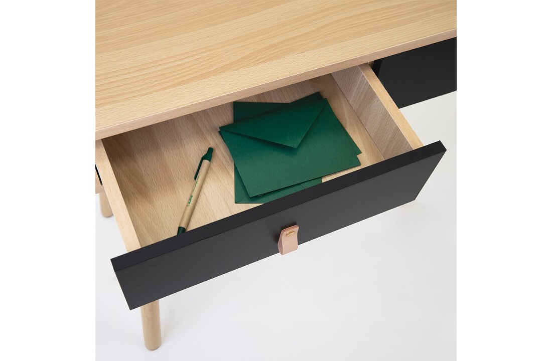 Scandinavische kaptafel met spiegel, hout & zwart, MDF/beukenhout