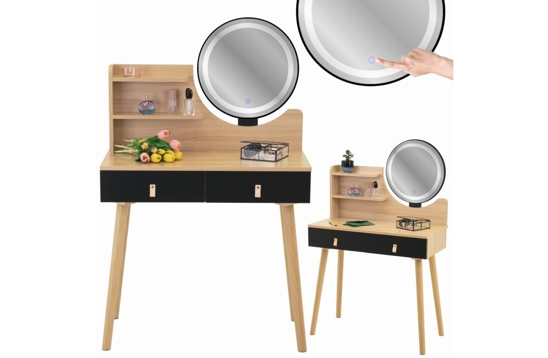 Kaptafel LED spiegel - Zwart & Hout - 120x80x40cm - MDF