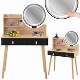 Make up tafel zwart | Kaptafel met LED spiegel, 80x40cm, MDF/Beukenhout