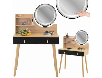 Kaptafel met lades: 2 lades, LED spiegel, 120x80x40cm, Hout/Zwart