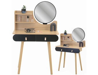 Kaptafel met spiegel - Scandinavisch Hout/Zwart, 80cm breed