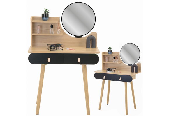 Kaptafel met spiegel - Scandinavisch Hout/Zwart, 80cm breed