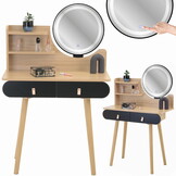 Kaptafel LED spiegel, 120cm Hout/Zwart MDF, 2 Lades