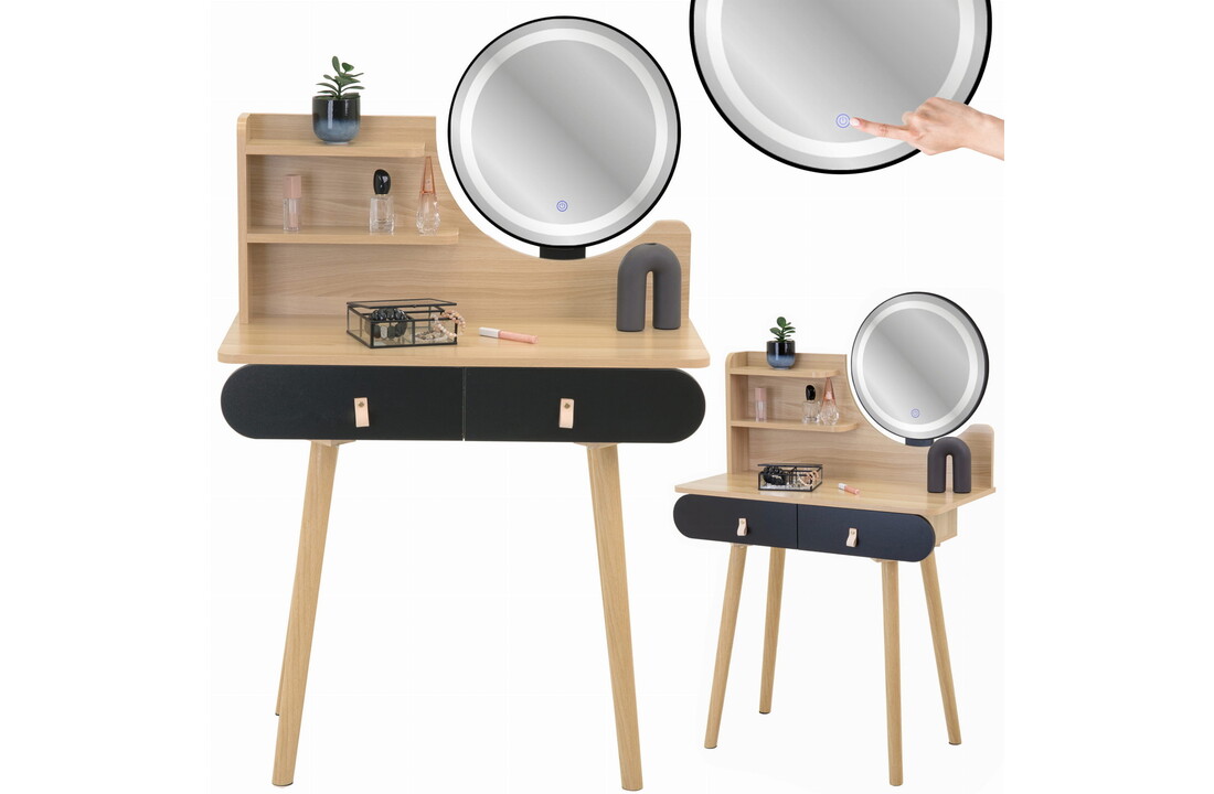 Make up tafel zwart hout met LED spiegel | 120x80x40cm MDF/beukenhout