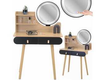 Make up tafel zwart hout met LED spiegel | 120x80x40cm MDF/beukenhout