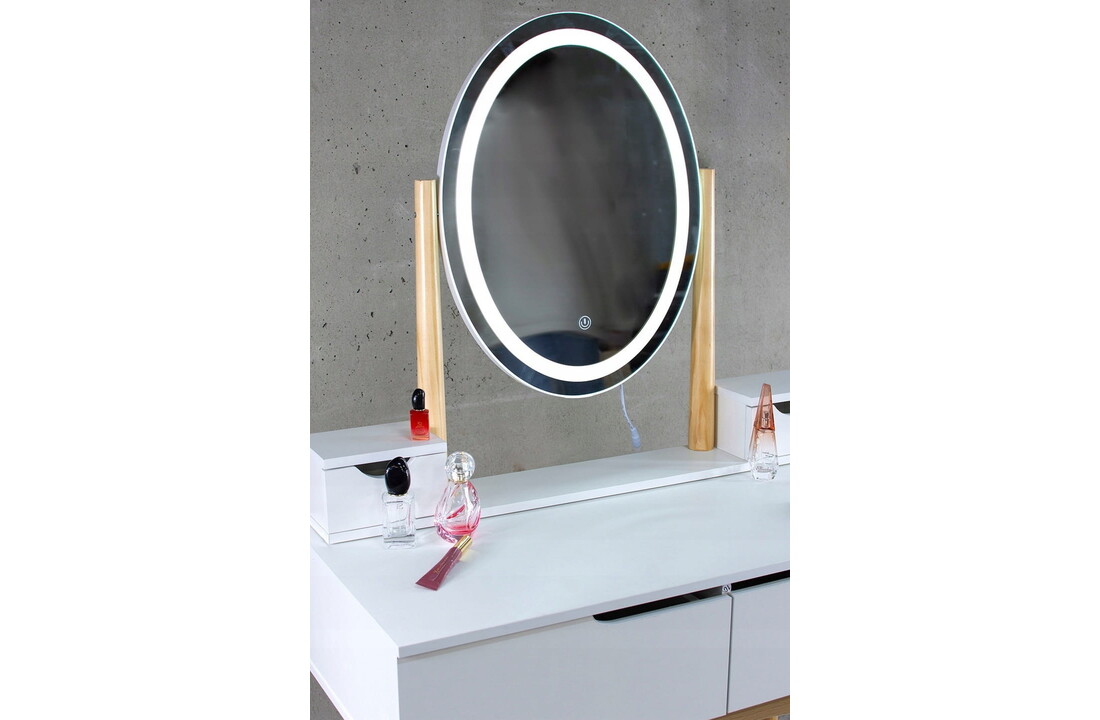 Kaptafel met licht - Wit, MDF/Beukenhout, 142x80x40cm