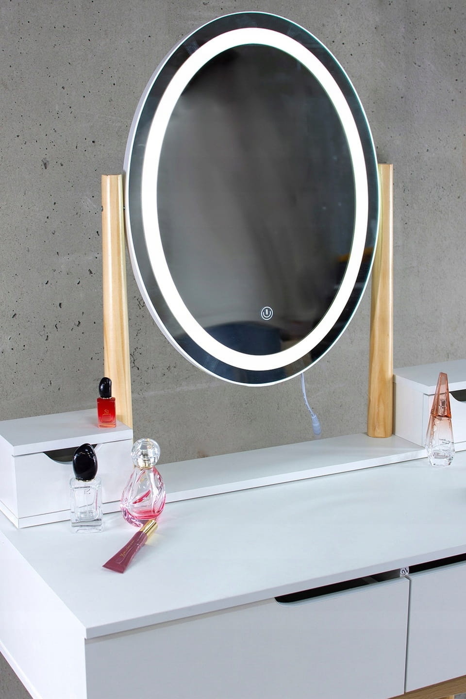 Kaptafel met licht - Wit, MDF/Beukenhout, 142x80x40cm