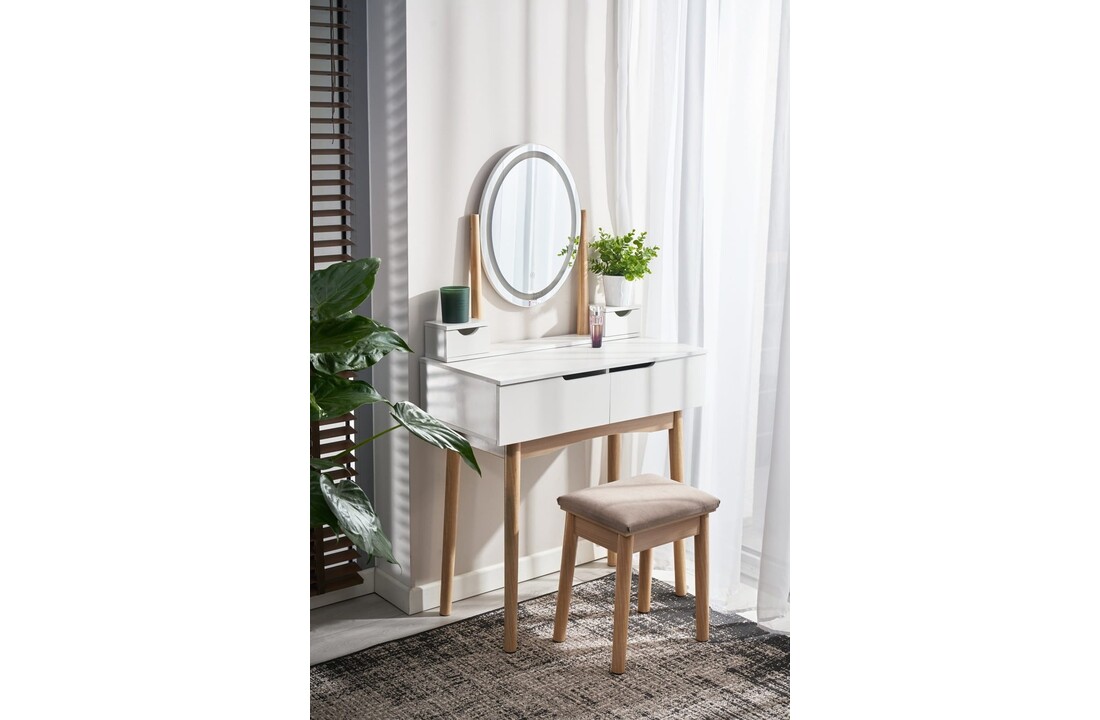 Make up tafel spiegel met LED | Wit | 142x80x40 cm | MDF/Beukenhout