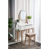 Make up tafel spiegel met LED | Wit | 142x80x40 cm | MDF/Beukenhout