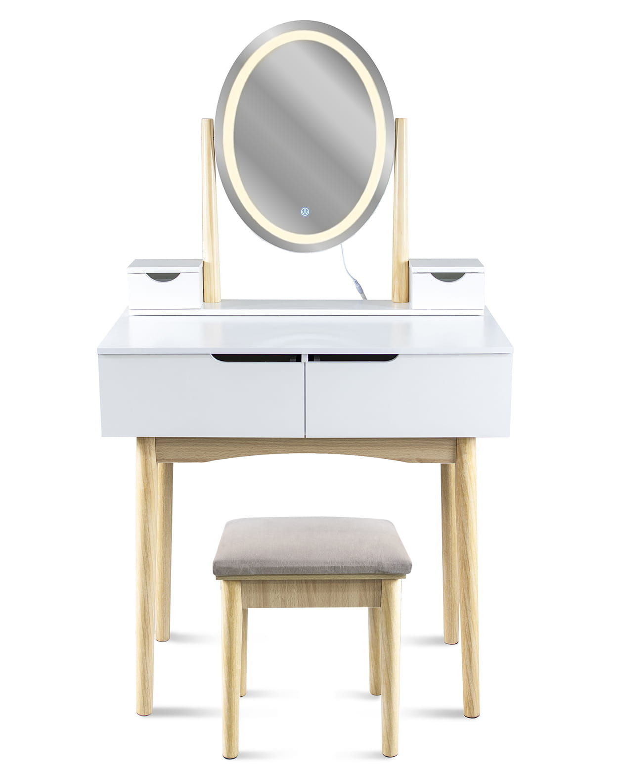 Make up tafel spiegel met LED | Wit | 142x80x40 cm | MDF/Beukenhout