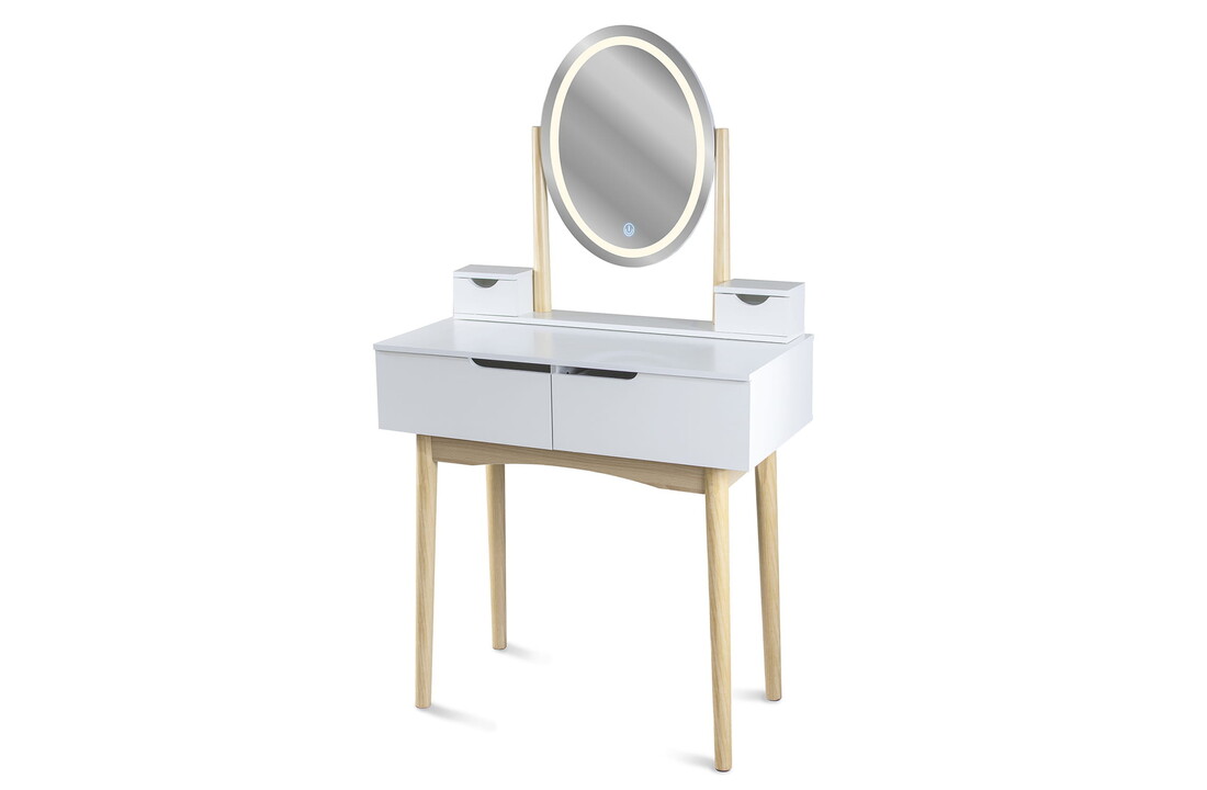 Make up tafel spiegel met LED | Wit | 142x80x40 cm | MDF/Beukenhout