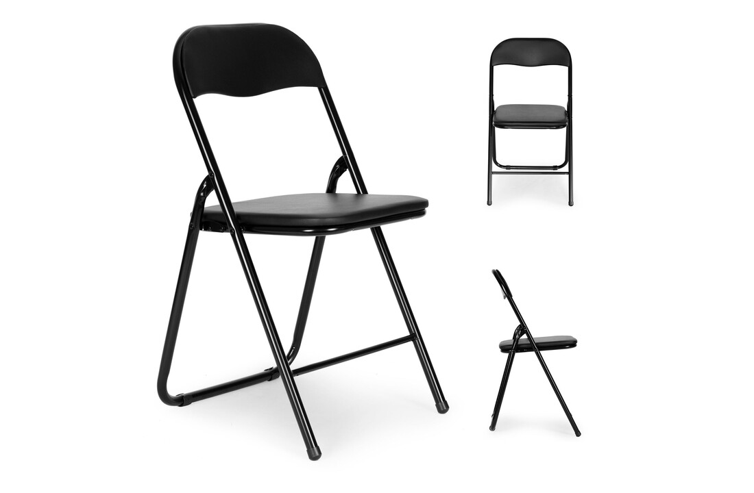 Klapstoelen set 4 zwart - 77,5x43x43,5 cm - metaal/eco-leer