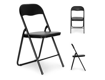 Klapstoelen set 4 zwart - 77,5x43x43,5 cm - metaal/eco-leer