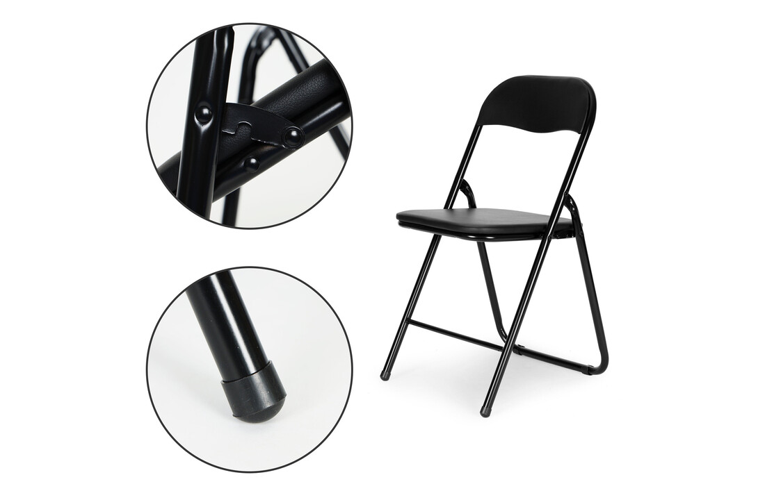 Metalen klapstoelen - set van 4 - zwart - 77,5x43x43,5 cm - metaal/eco-leer