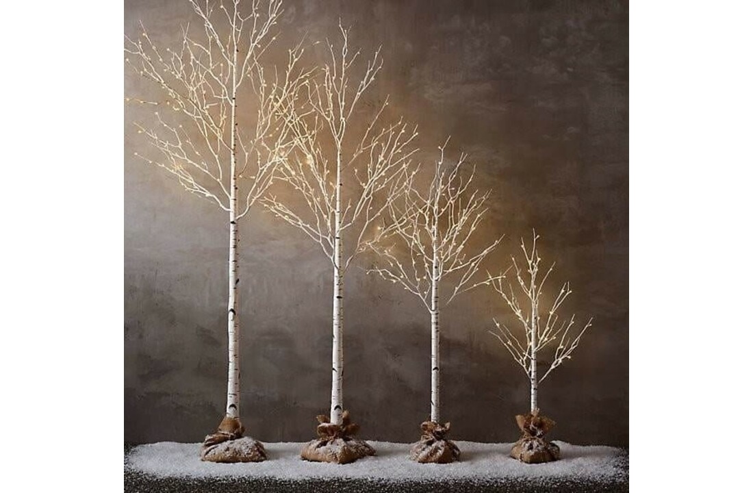 Kerstboom LED 180cm wit kunststof berkenboom met 144 koud witte LED's