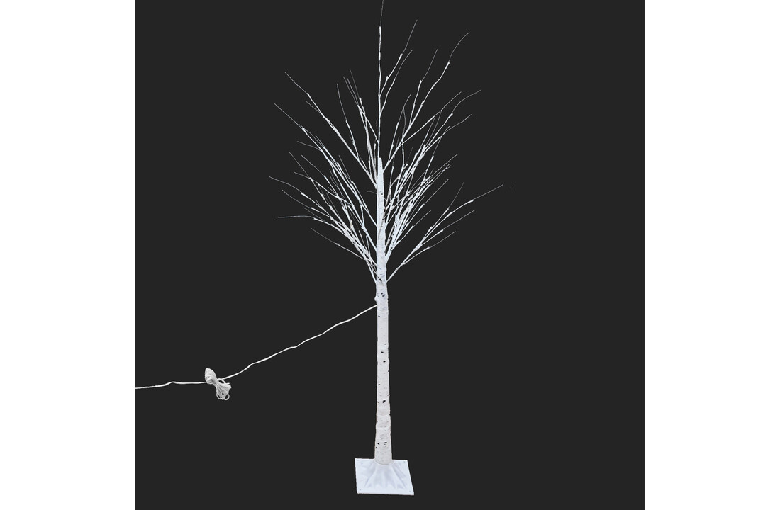 Kerstboom LED 180cm wit kunststof berkenboom met 144 koud witte LED's