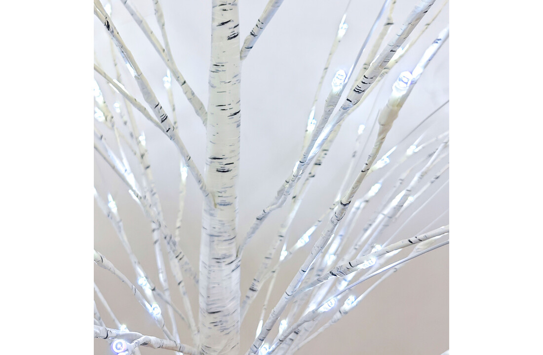 Kerstboom LED 180cm wit kunststof berkenboom met 144 koud witte LED's