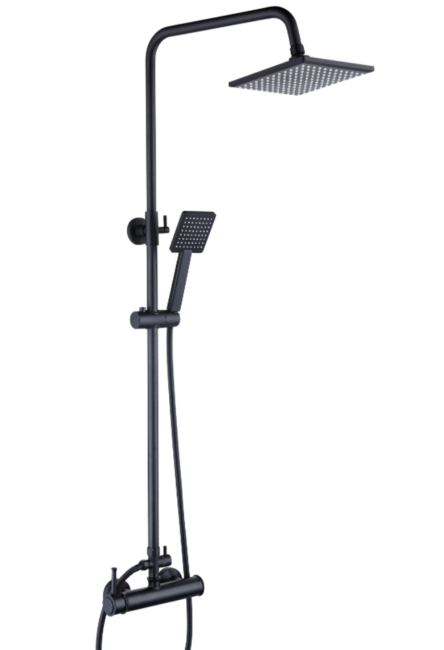 Inbouwkraan douche zwart - met thermostaat - messing - 20cm regendouche