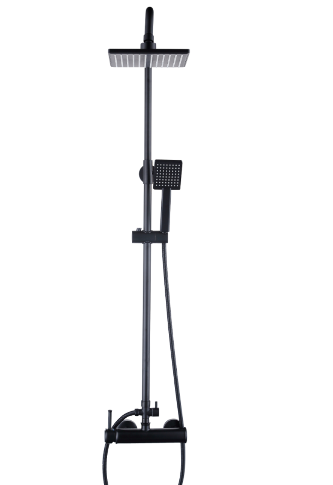 Inbouwkraan douche zwart - met thermostaat - messing - 20cm regendouche