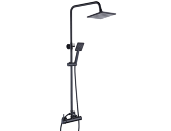 Regendouche zwart vierkant 20cm, matzwart messing, wandmontage