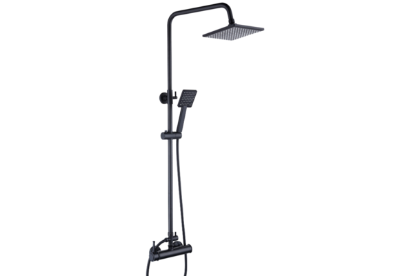 Regendouche zwart vierkant 20cm, matzwart messing, wandmontage