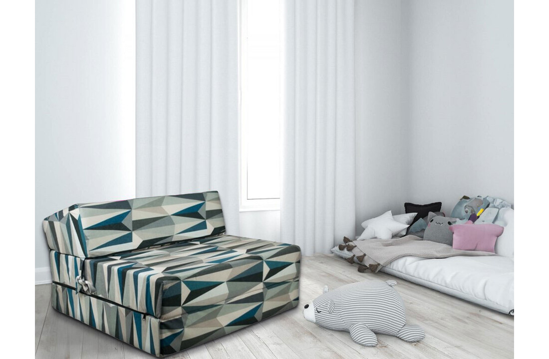 Opklapbed 90x200 cm - Beige/Blauw - Foam - 15cm dik - Luxe comfort