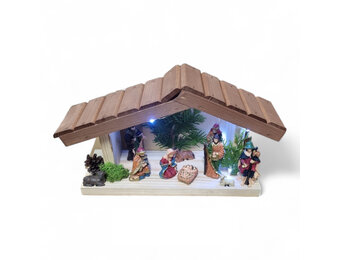 Kerststal decoratie hout met LED verlichting - 35x13x22cm Multicolor