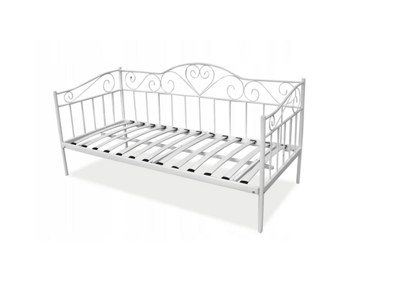 Metalen bed met lattenbodem 90x200 cm - Wit metaal - Inclusief matras