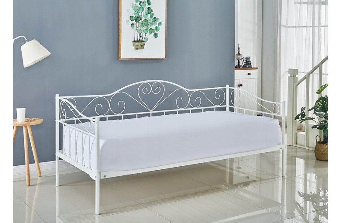 Metalen bed met lattenbodem 90x200 cm - Wit metaal - Inclusief matras