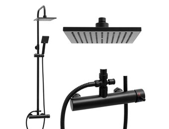 Thermostatische douchekraan zwart | Doucheset met Regendouche 20cm