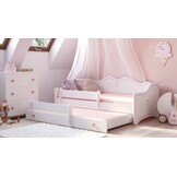Bed met onderschuifbed 80x160cm wit/roze hout