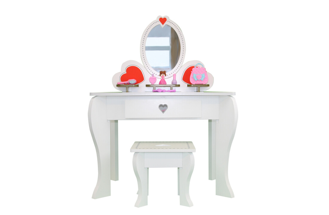 Kinder kaptafel met kruk - Wit, Hout/MDF, 91x50.5x70.5 cm