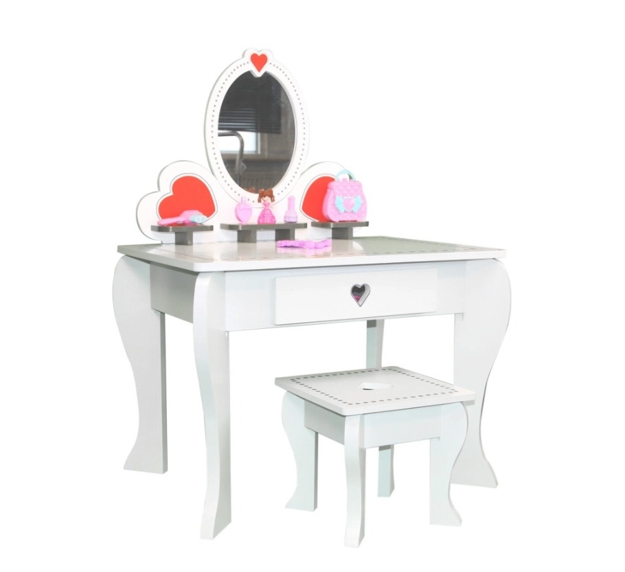 Kinder kaptafel met kruk - Wit, Hout/MDF, 91x50.5x70.5 cm