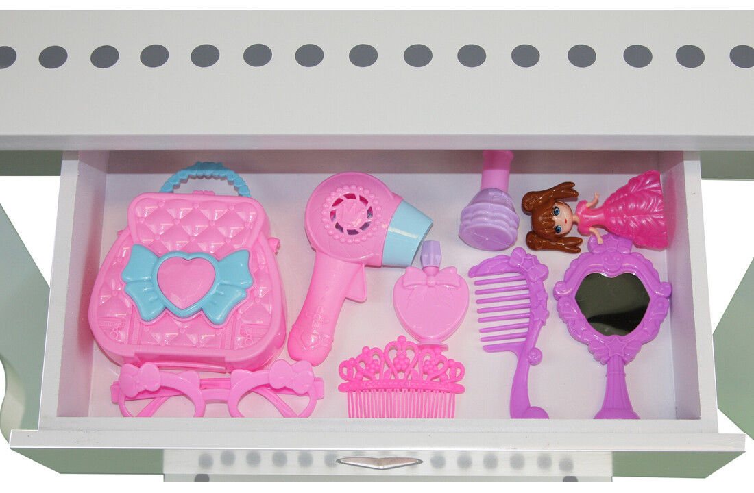 Houten kaptafel kinderen met spiegel & accessoires - Wit, Hout/MDF, 91x50cm
