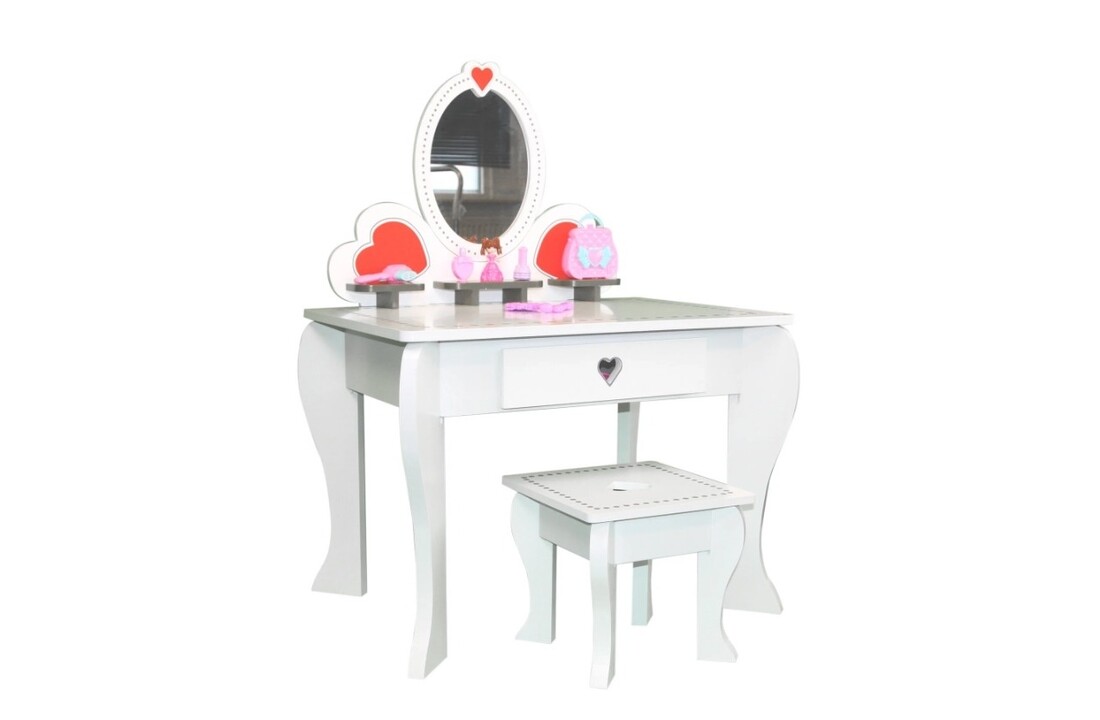 Houten kaptafel kinderen met spiegel & accessoires - Wit, Hout/MDF, 91x50cm