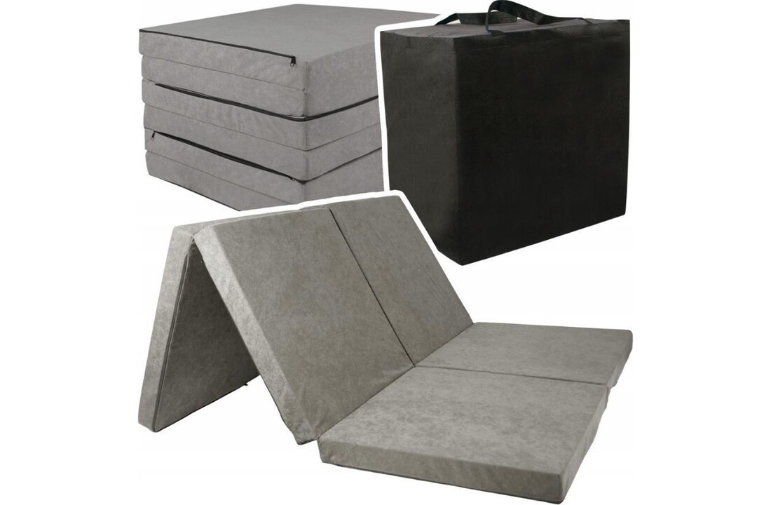 Futon matras grijs 195x120x7cm, opvouwbaar foam, wasbare hoes