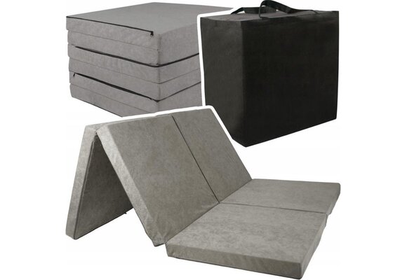 Logeermatras 120cm breed - Opvouwbaar, Wasbare hoes, Grijs, Foam