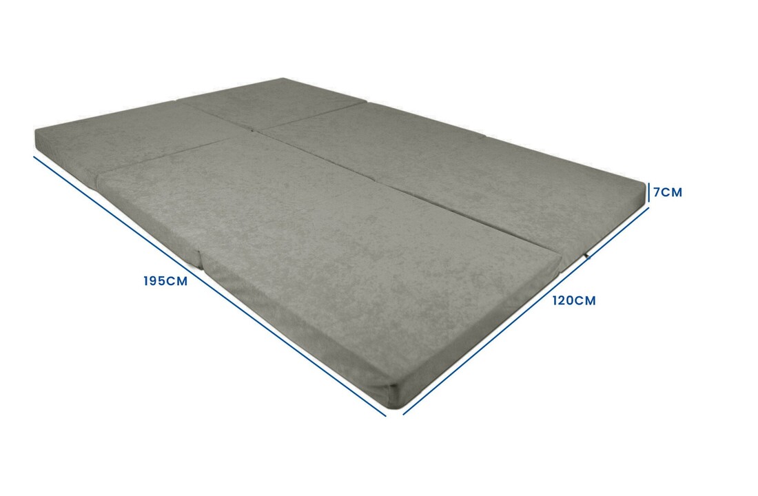 Logeermatras 120cm breed - Opvouwbaar, Wasbare hoes, Grijs, Foam