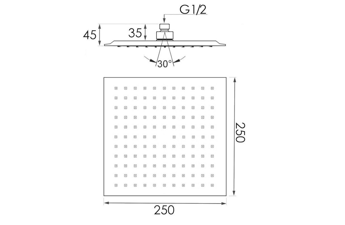 Regendouche vierkant 25x25 cm chroom
