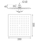 Regendouche vierkant 25x25 cm chroom