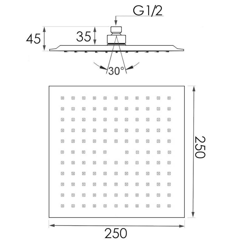 Douchekop chroom vierkant 25x25cm luxe design
