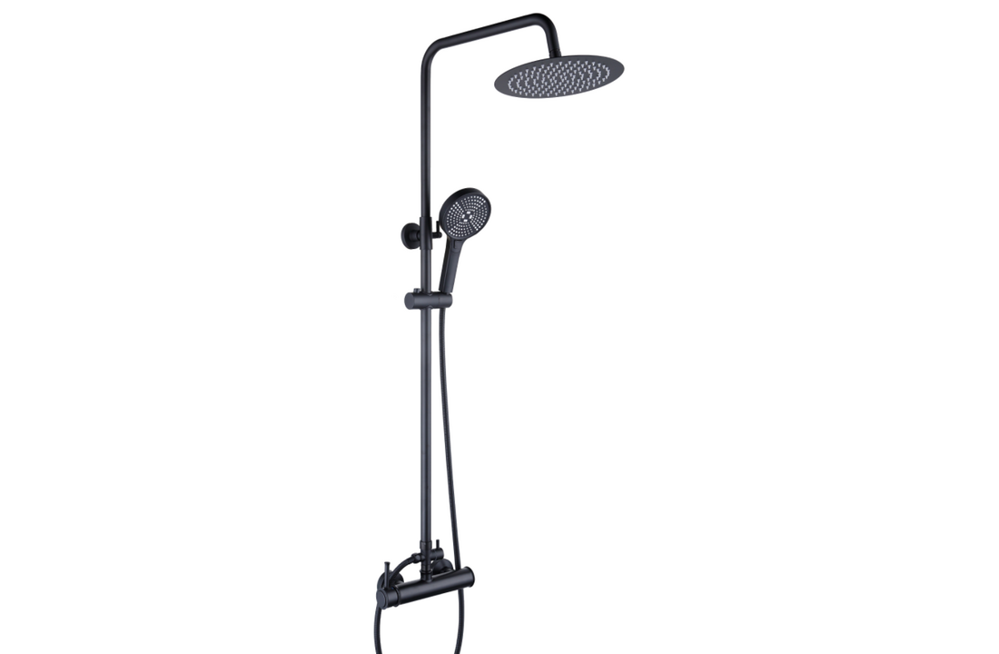 Doucheset zwart regendouche – Matzwart, Messing/RVS, 25cm