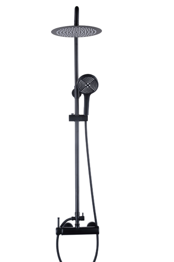 Doucheset zwart regendouche – Matzwart, Messing/RVS, 25cm