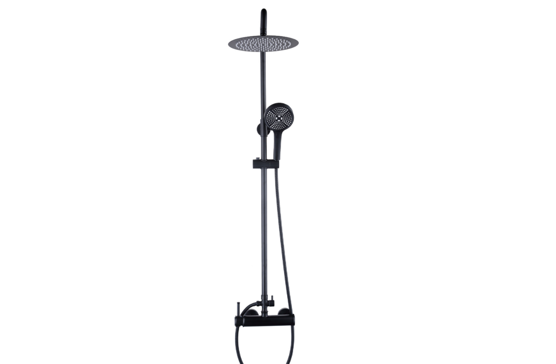 Zwarte douchekraan met regendouche - Matzwart Messing/RVS - 25cm