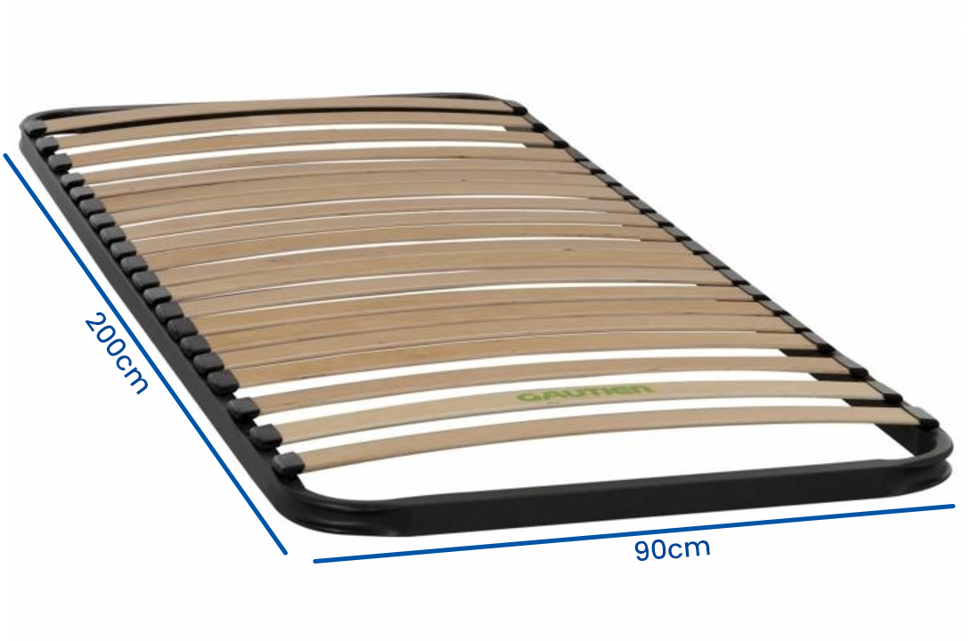 GAUTIER bedbodem 90x200 cm - Zwart Metaal met 27 Berken Latten
