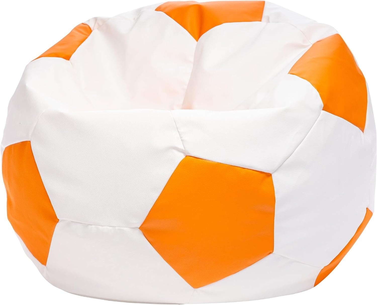 Voetbal poef - Ø 55cm, Oranje/Wit Eco-leer, 90L Vulling