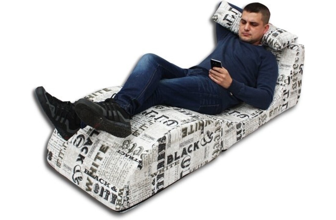 Relax stoel zitzak Gazelle Wit/Zwart 150x60x40cm Katoen